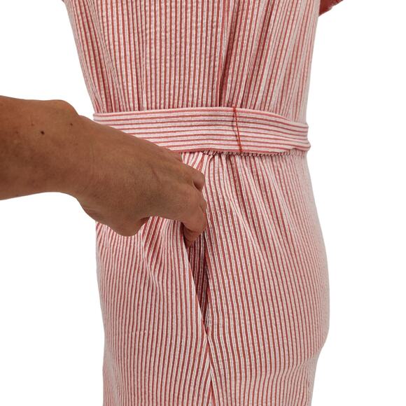 Michael Kors Women Pink Striped Casual Ruffle Off-the-Shoulder Mini Dress Size L - Picture 7 of 8